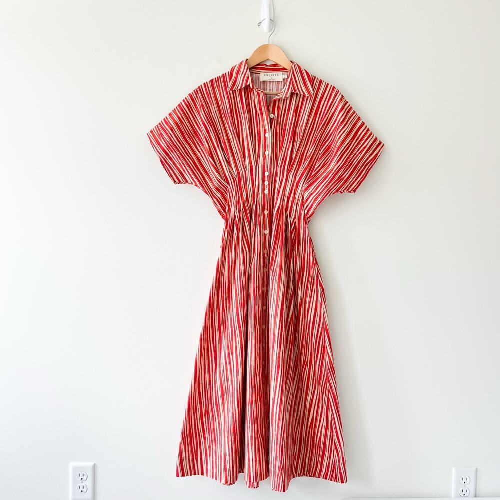 Anthropologie Exquise The Tobie Cadence Shirt Dress Midi in Red Ivory, Size XS - Picture 4 of 14